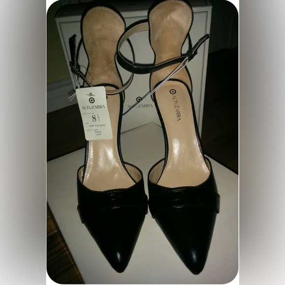 NIB ALTUZARRA For Target Ankle Strap Heels Shoe In Black Faux Leather Size 8.5 - Picture 3 of 8